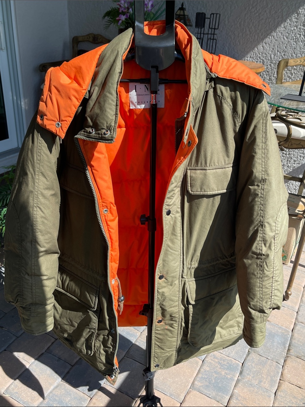 INC International Concepts Olive Green Field Parka with Orange Liner